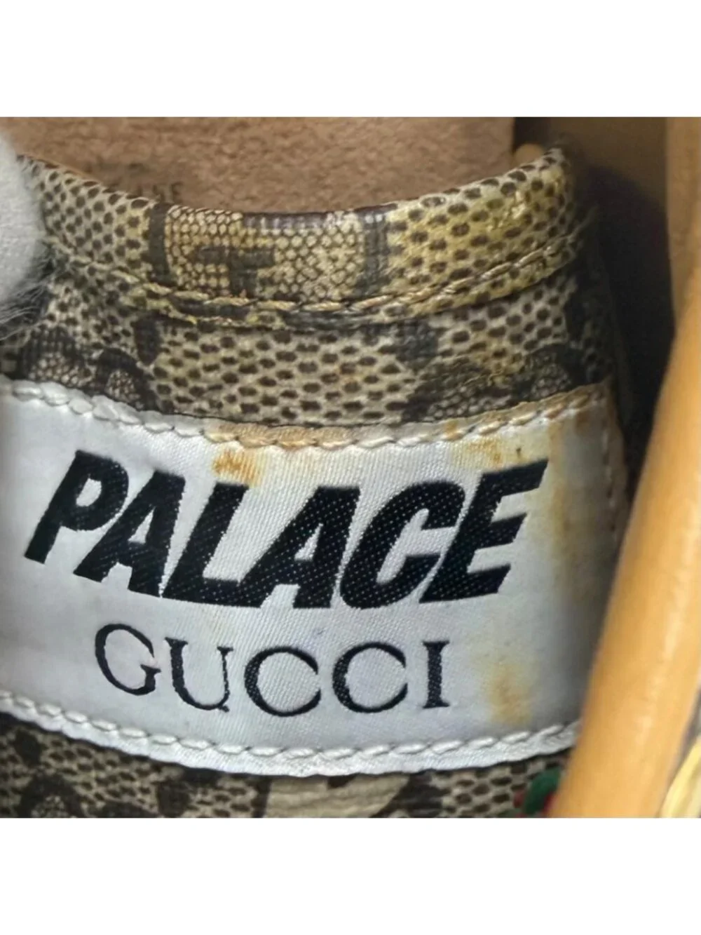 Gucci Palace Web Line GG Supreme Lace-up Low-Top Sneakers Brown Gold